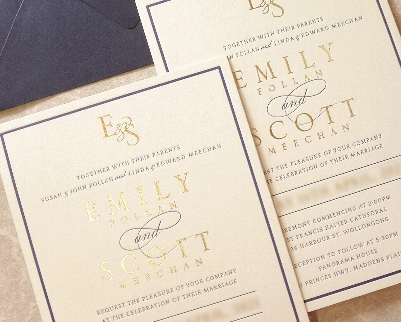 Ivory Board wedding invitation letterpress